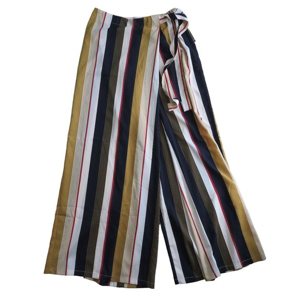 Forever 21 Contemporary Pants XL Wide Leg Palazzo Striped Navy Cream NWT - Picture 7 of 10